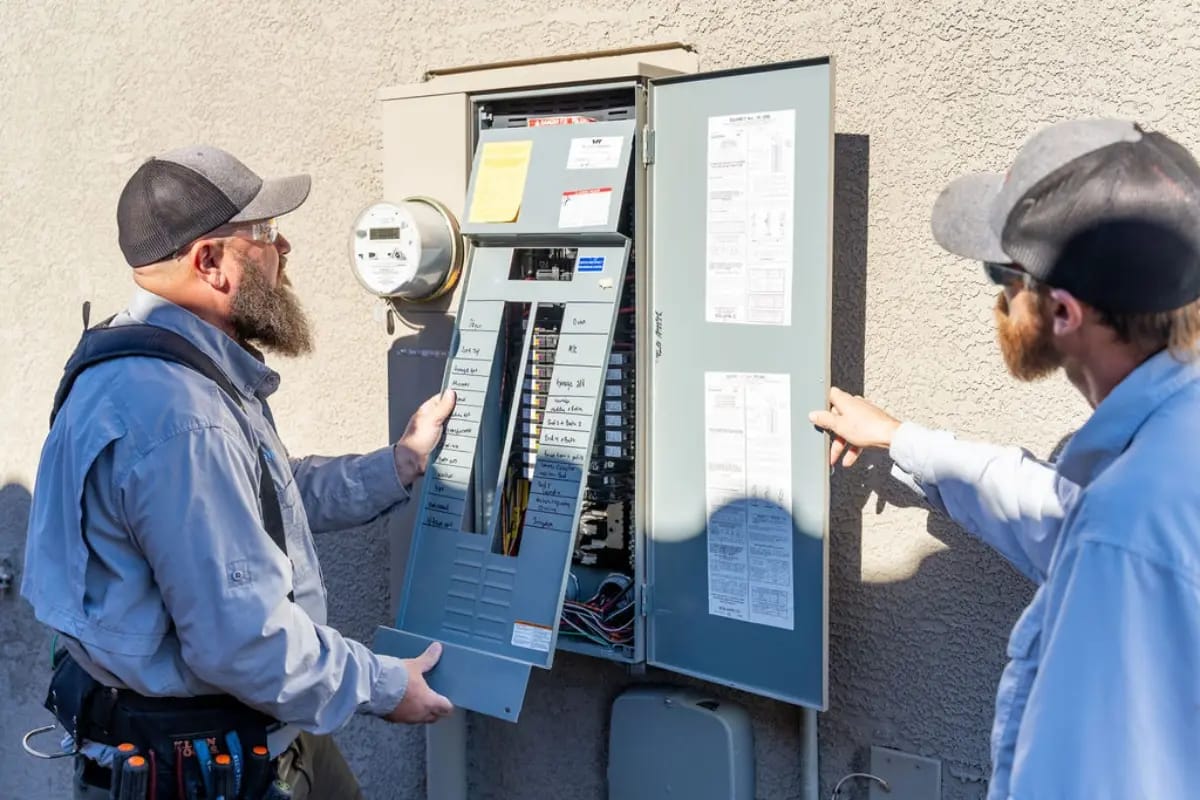Dine Rite technician working on electrical panel installation in Tucson